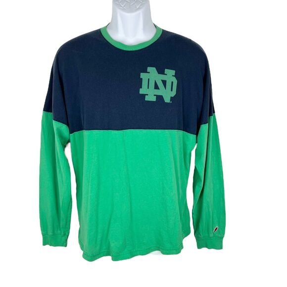 Notre Dame Long Sleeve Shirt Men Medium Green Blue Colorblock Original League - Picture 1 of 14